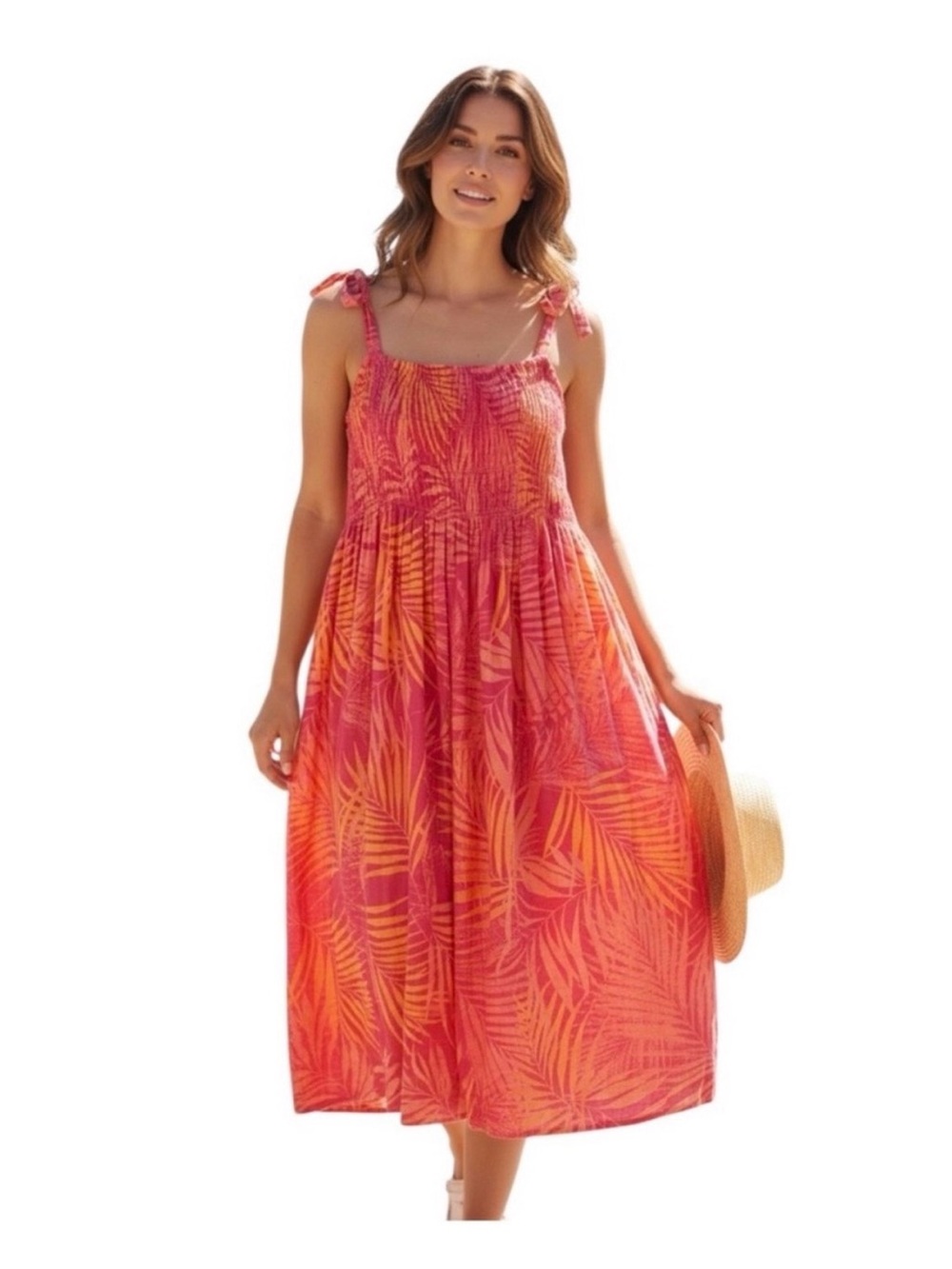 beachlunchlounge Pink and Orange Tropical Print Maxi Dress